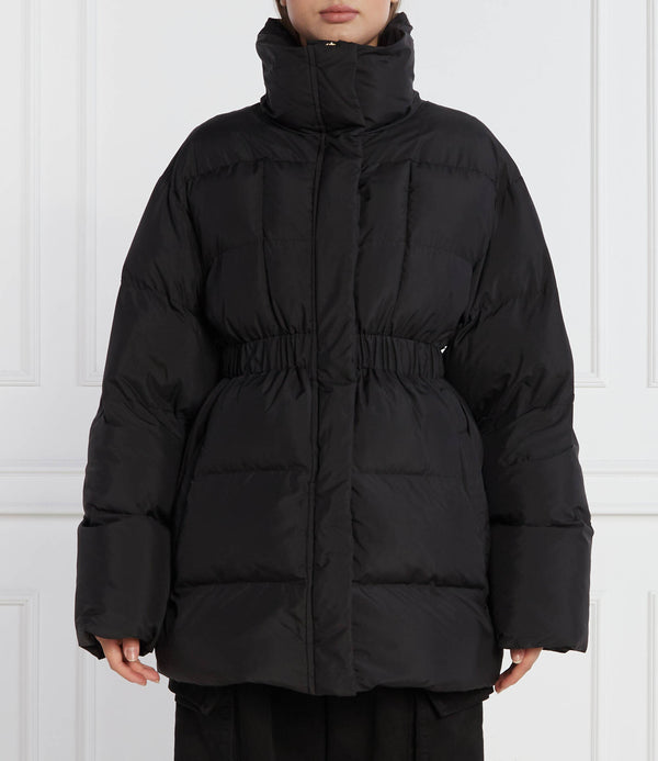 PINKO - Causale Cappotto Tela Tecnica Con Patch Black