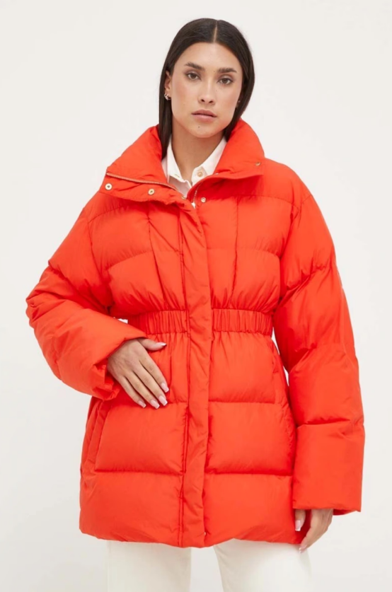 PINKO - Causale Cappotto Tela Tecnica Con Patch Arancione