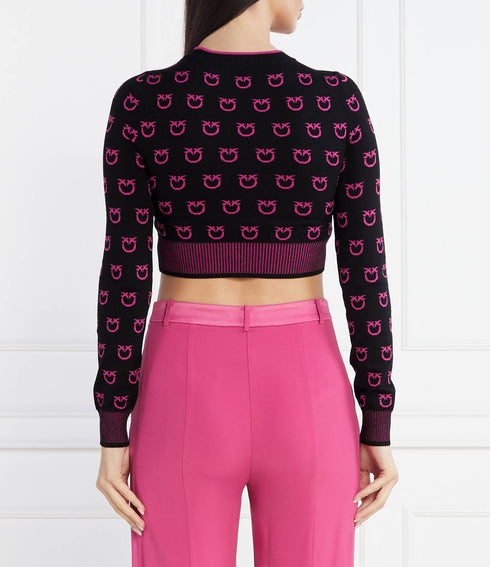 PINKO - Furetto Sweater Tubico Logo Birds Nero/Fuxia